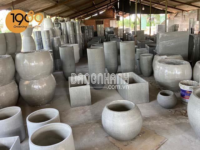 Chậu Xi Măng Đá Mài Trụ Tròn Lớn 60x60cm