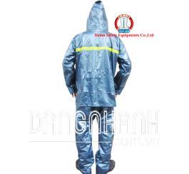 Quần áo chất cao su tráng chống H.chất, acid mầu xanh nhũ