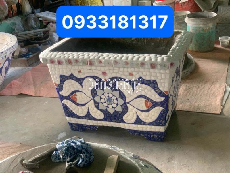 chậu hoa đắp mảnh sành sứ - cẩn miểng chén dĩa thủ công
