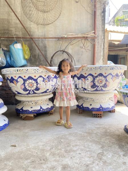 chậu hoa đắp mảnh sành sứ - cẩn miểng chén dĩa thủ công