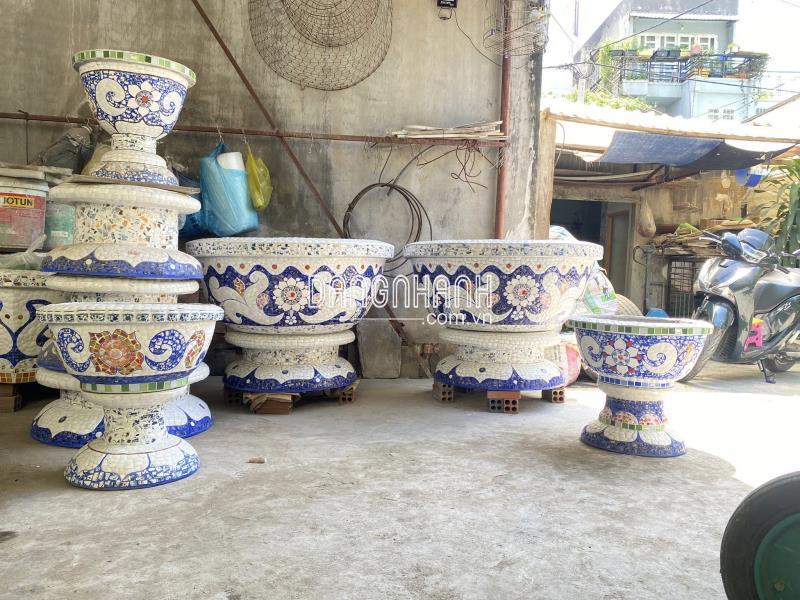 chậu hoa đắp mảnh sành sứ - cẩn miểng chén dĩa thủ công