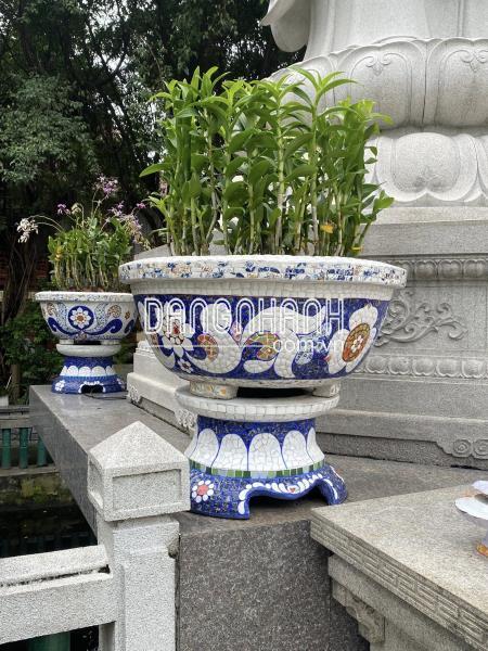 chậu hoa đắp mảnh sành sứ - cẩn miểng chén dĩa thủ công