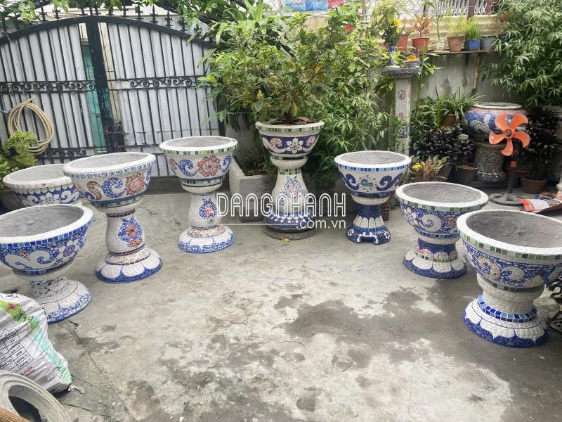 chậu hoa đắp mảnh sành sứ - cẩn miểng chén dĩa thủ công