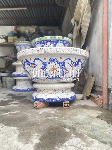 chậu hoa đắp mảnh sành sứ - cẩn miểng chén dĩa thủ công