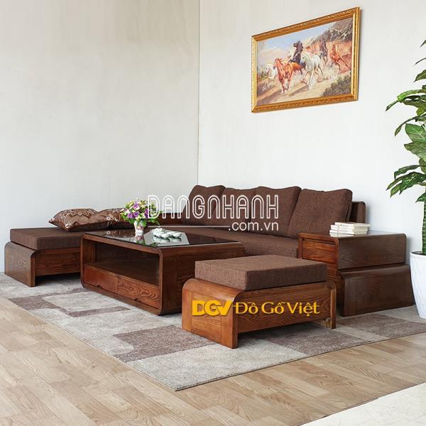 Sofa Góc L Phòng Khách Màu Óc Chó Chân Quấn Gỗ Sồi Nga Đẹp Giá Rẻ