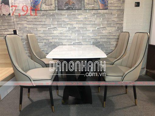 Bộ bàn ăn mặt đá chân sắt chữ V cao cấp nhập khẩu