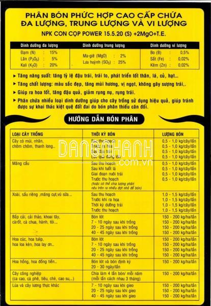 CON CỌP NPK 15-5-20 +Te + 2Mgo