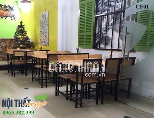 Bàn ghế nhà hàng CF01-Bàn ghế quán ăn từ chân sắt mặt gỗ giá rẻ