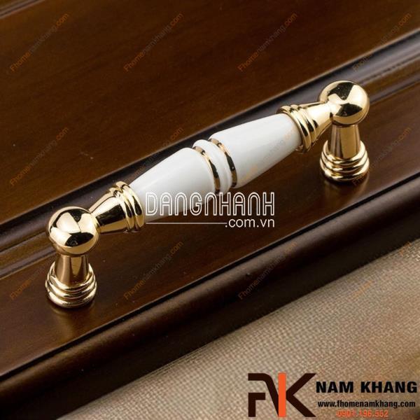 Tay nắm cửa tủ phối sứ trắng đế vàng NK298 | Zalo 0901 196 552