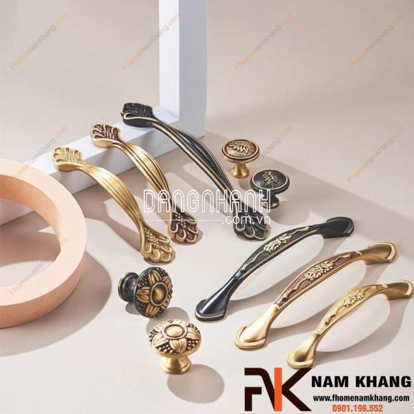 Tay nắm tủ đồng hoa văn cổ điển NK037D | Zalo 0901 196 552
