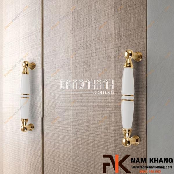 Tay nắm tủ hợp kim phối sứ trắng NK298 | Zalo 0901 196 552