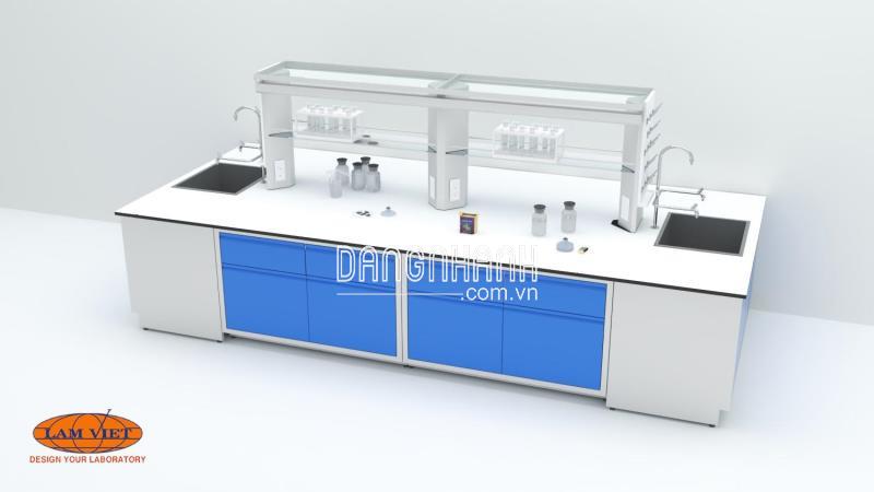 BÀN THÍ NGHIỆM TRUNG TÂM BẰNG SẮT SƠN TĨNH ĐIỆN, FULL HỘC THIẾT KẾ THEO YÊU CẦU