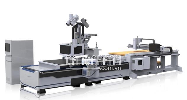 CNC cắt ván công nghiệp, thay dao tự động, load phôi tự động, dán nhãn tự động