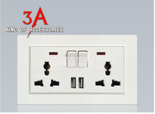 Ổ cắm 3 chấu đôi & 2 cổng USB - điện âm tường LGTECH