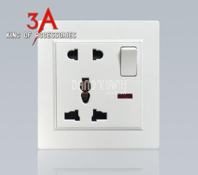Ổ cắm 3 chấu & 2 chấu có công tắc Led -LGTECH ( trắng )