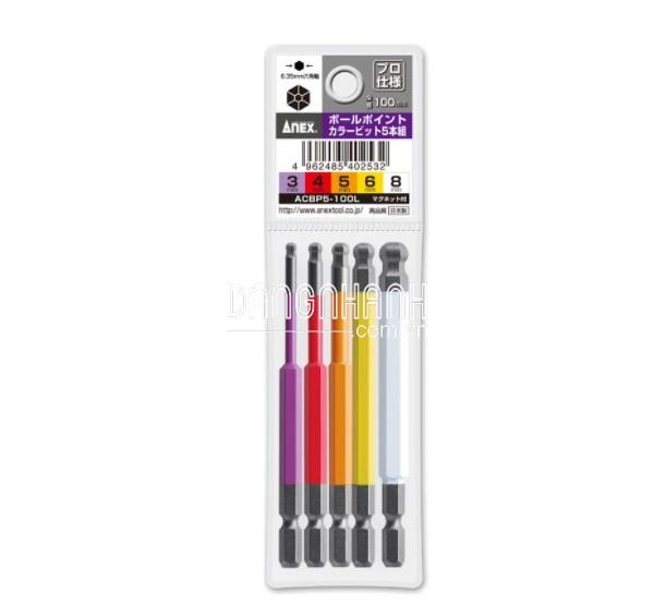 Vỉ 5 mũi vít đầu lục giác bi dài 150mm ANEX ACBP5-150L