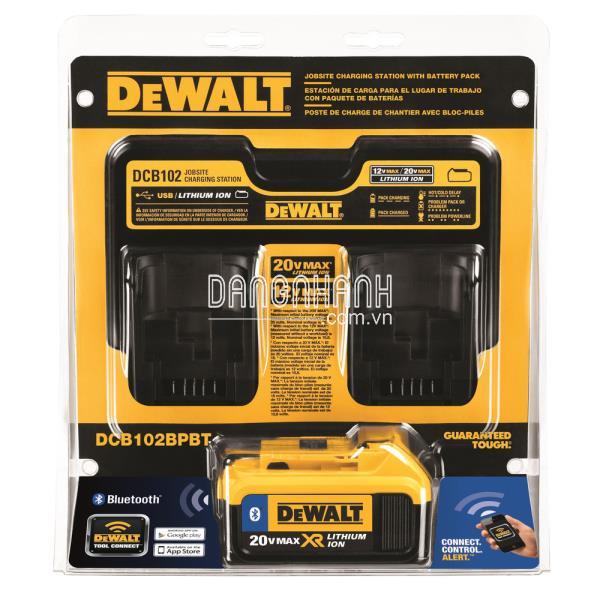 Bộ sạc pin DEWALT DCB102 BPBT (sạc đôi) và pin 4Ah Bluetooth