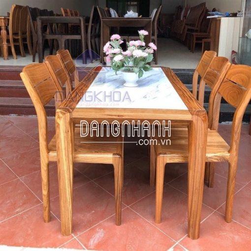 Bộ bàn ăn 6 ghế gỗ sồi mặt đá – BADK27