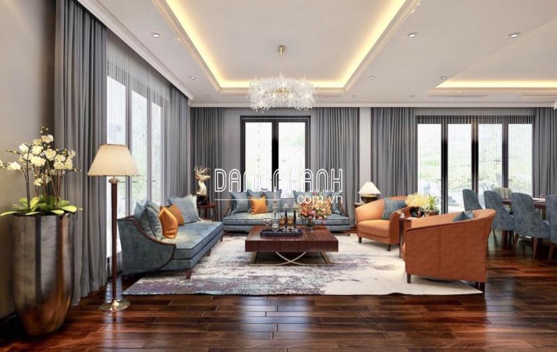 Thiết kế nội thất phòng khách biệt thự tân cổ điển sang trọng hoàn mỹ