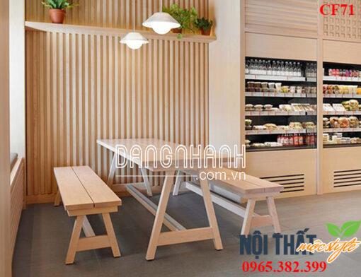 Bàn ghế nhà hàng CF71-Bộ băng gỗ độc mộc