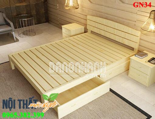 Giường pallet GN34, giường gỗ thông có hộc kéo tiện dụng