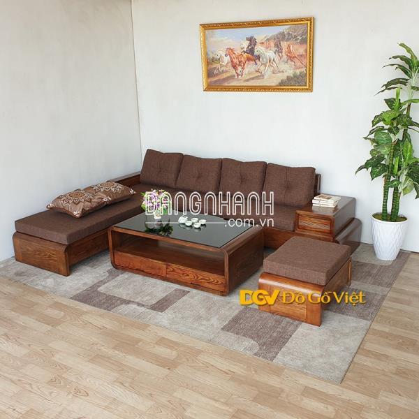 Sofa Góc L Phòng Khách Màu Óc Chó Chân Quấn Gỗ Sồi Nga Đẹp Giá Rẻ