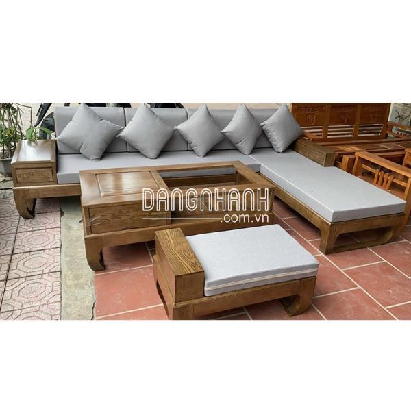 Bộ Bàn Ghế Sofa Góc L Phòng Khách Gỗ Sồi Nga Màu Óc Chó Đẹp Giá Rẻ