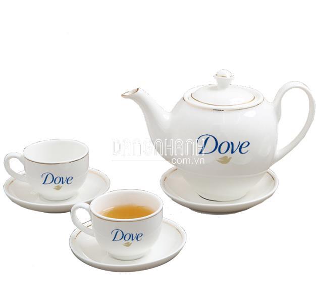 BỘ ẤM TRÀ MINH CHÂU 0.8L MẠ VÀNG IN LOGO LÀM QUÀ TẶNG CAO CẤP
