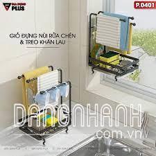 Giỏ Đựng Đồ Rửa Chén Kèm Thanh Treo Khăn Lau Bếp Dán Tường Bằng Thép Carbon / Sơn Tĩnh Điện Không Gỉ Cao Cấp
