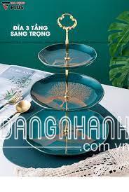 Đĩa Đựng Trái Cây Sứ, Tiệp Chỉ Vàng | Chất Liệu Sứ Cao Cấp, Màu Men Xanh Lục Sang Trọng | Thiết Kế 2 Tầng, 3 Tầng Tiết Kiệm Không Gian Phòng Khách, Khách Sạn