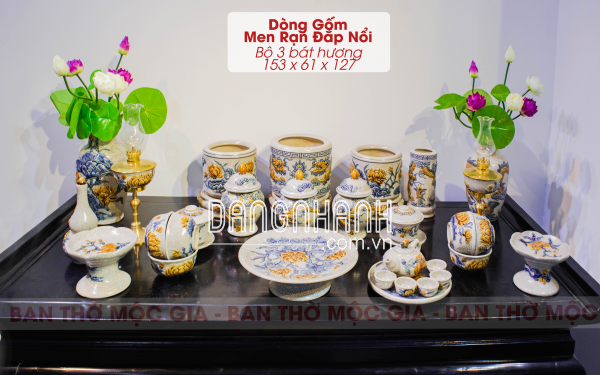 Bộ gốm MEN RẠN ĐẮP NỔI cho BAN THỜ 153cm