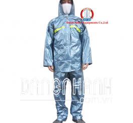 Quần áo chất cao su tráng chống H.chất, acid mầu xanh nhũ