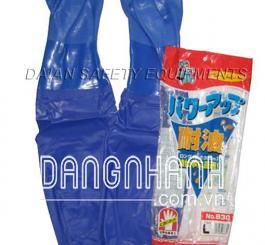 Găng cao su chống dầu TQ màu xanh dương dài tới nách