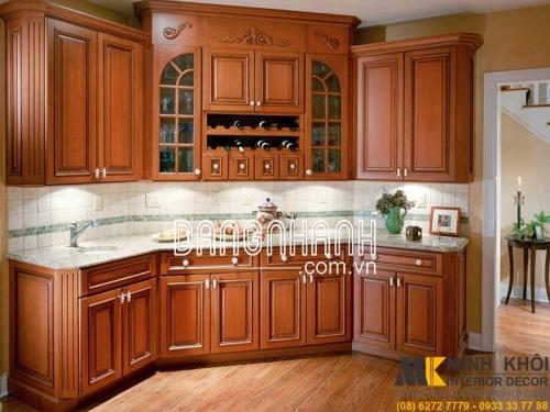 Tủ Bếp Gỗ Căm Xe TB2402 Cong Hình Chử C
