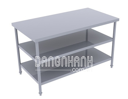Bàn inox kệ phẳng 3 tầng không gáy