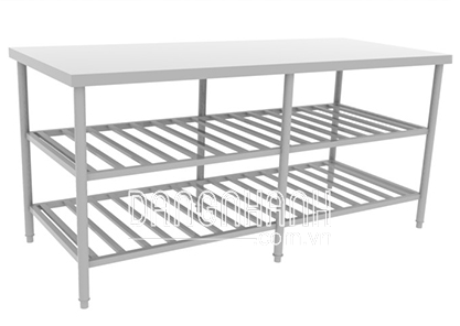 Bàn inox 3 tầng kệ song 6 chân không có gáy
