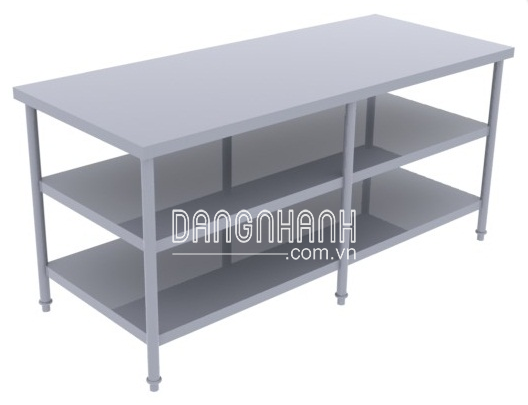 Bàn inox 3 tầng kệ phẳng 6 chân không có gáy