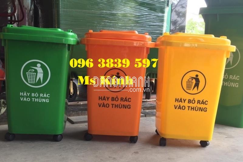 Thùng rác nhựa 60 lít nắp kín có bánh xe giá rẻ - 096 3839 597 Ms Kính