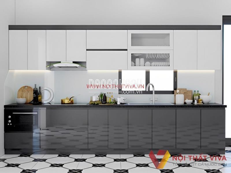 Tủ Bếp Màu Trắng Xám Gỗ MDF Acrylic Chữ I Đẹp Giá Rẻ