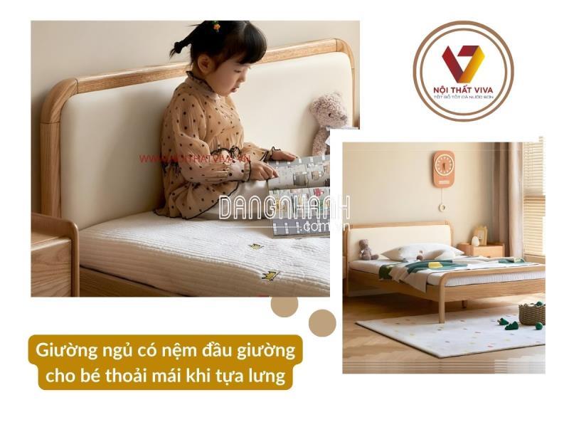 Giường Ngủ Cho Bé Gỗ Sồi Kiểu Chân Cao Có Đầu Nệm Đơn Giản Hiện Đại