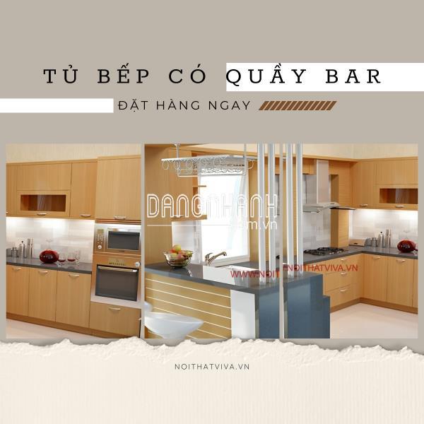 Tủ Bếp Có Quầy Bar Đẹp Chữ U Gỗ MDF Phủ Melamine Màu Vàng Đẹp Giá Rẻ