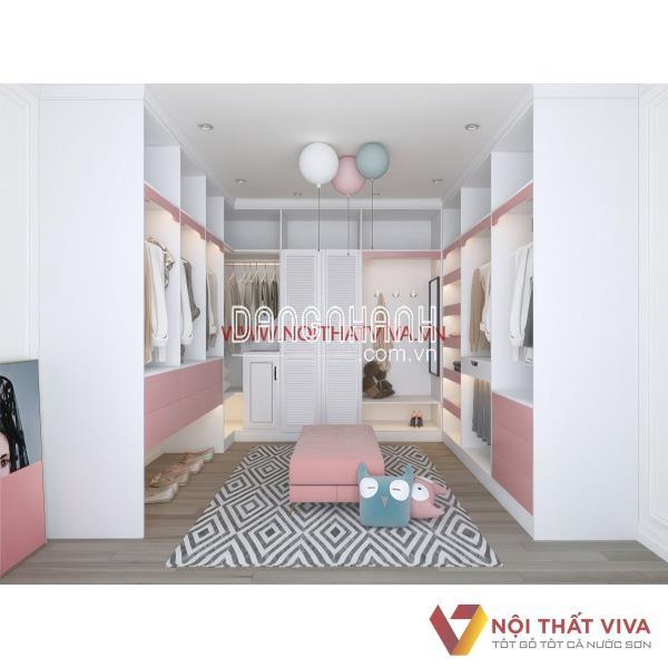 Phòng Thay Quần Áo Màu Hồng Trẻ Trung Hiện Đại