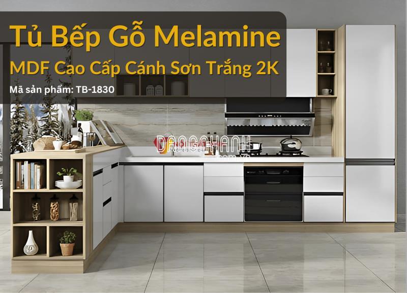 Mẫu Tủ Bếp Gỗ Melamine MDF Cao Cấp Cánh Sơn Trắng 2K Hiện Đại