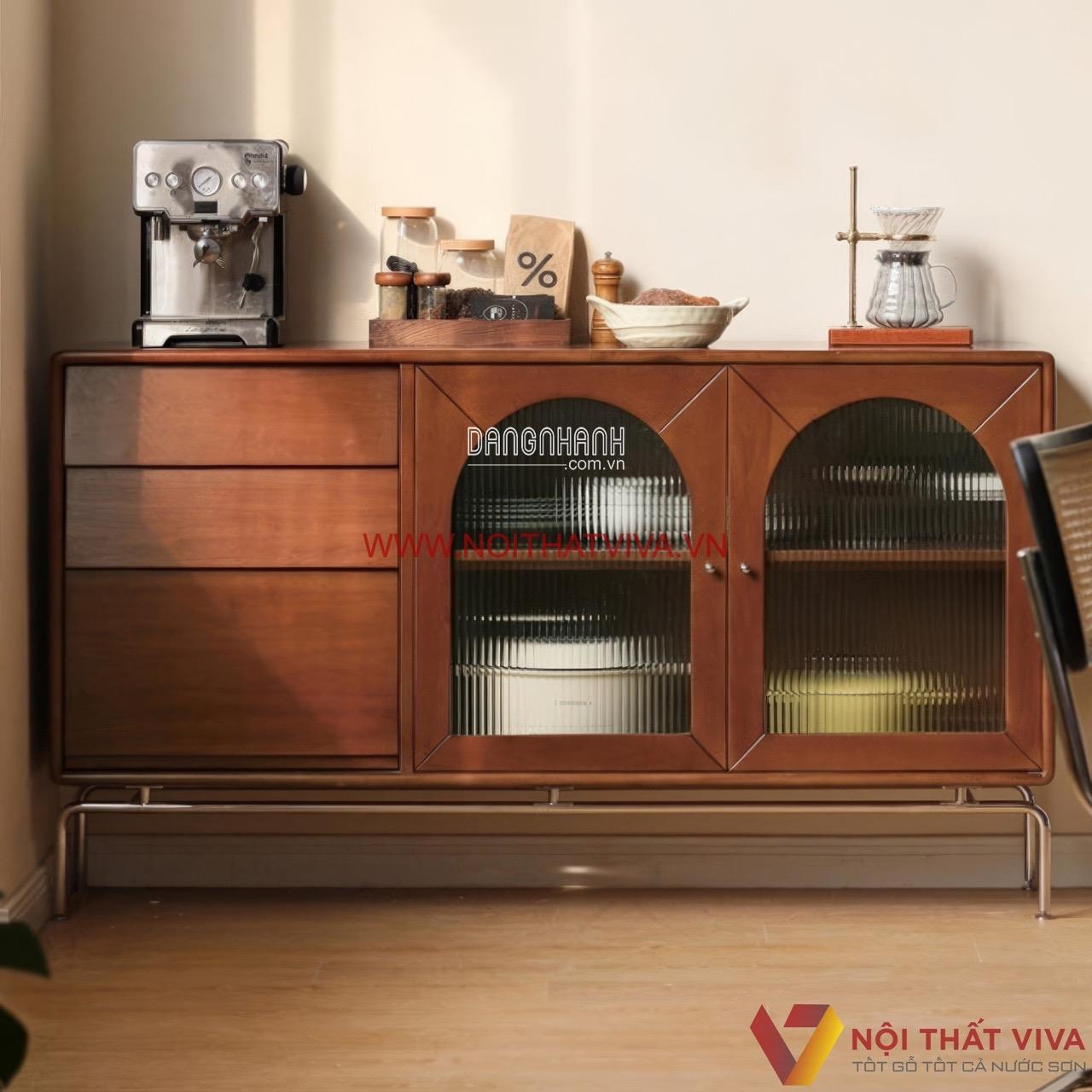 Tủ Để Chén Dĩa Gỗ Tự Nhiên 2 Cánh Vòm Kính Kiểu Pháp Đẹp Giá Tốt
