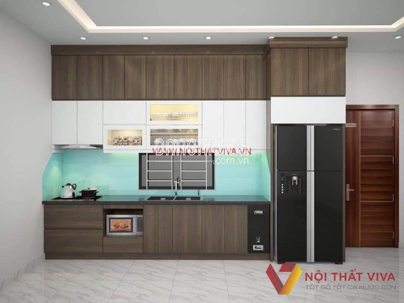 Tủ Bếp Chữ I Đẹp Giá Rẻ Gỗ MDF Phủ Melamine Màu Nâu Hiện Đại