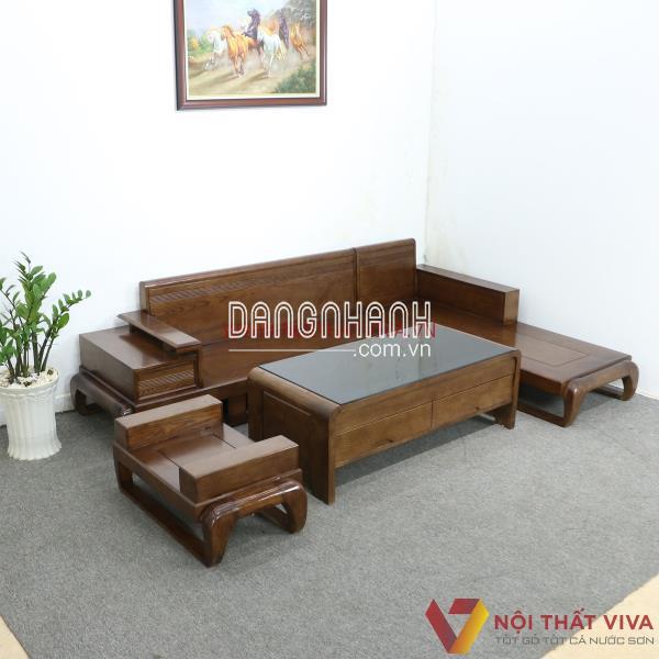 Bộ Bàn Ghế Sofa Đùi Gà Gỗ Sồi Nga Chữ L Màu Óc Chó Hiện Đại Đẹp Giá Rẻ