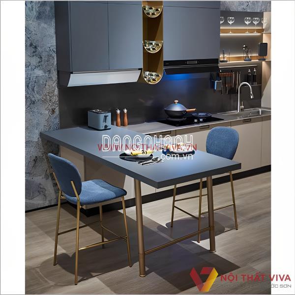 Mẫu Bếp Đẹp Chữ L Gỗ Mdf Phủ Melamine Kết Hợp Bàn Ăn Hiện Đại