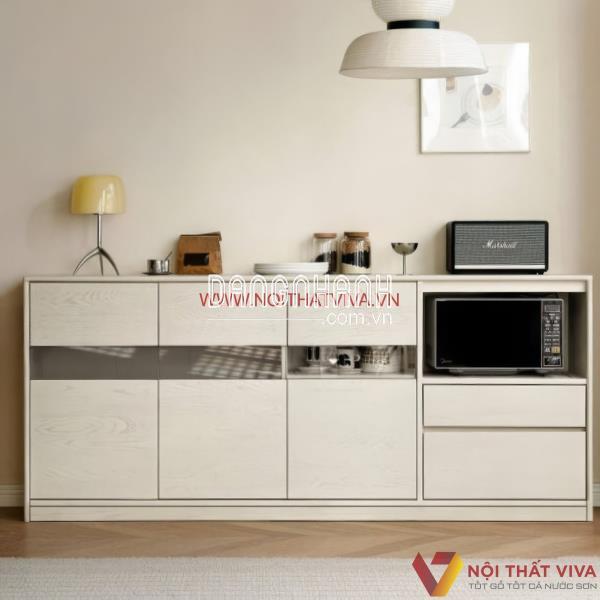 Tủ Úp Chén Bát Bằng Gỗ Ghép Phủ Veneer Sồi Tự Nhiên 3 Cánh Vách Kính Đẹp Giá Rẻ