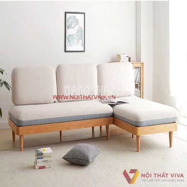 Sofa Gỗ Sồi Chữ L Bọc Nỉ Bền Đẹp Hiện Đại Chất Lượng