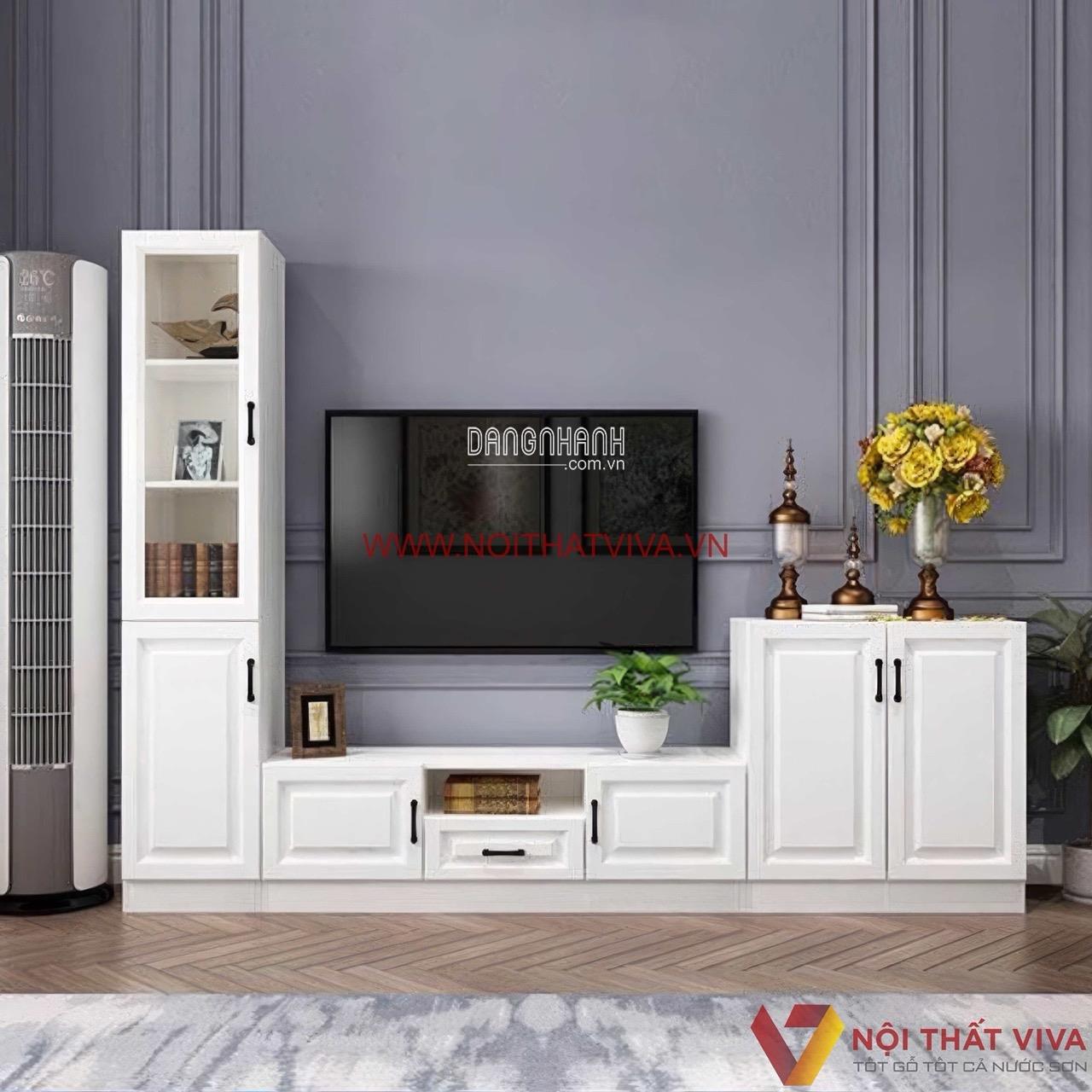 Tủ Để Tivi Phòng Khách Hiện Đại Gỗ Công Nghiệp MDF Sơn Trắng